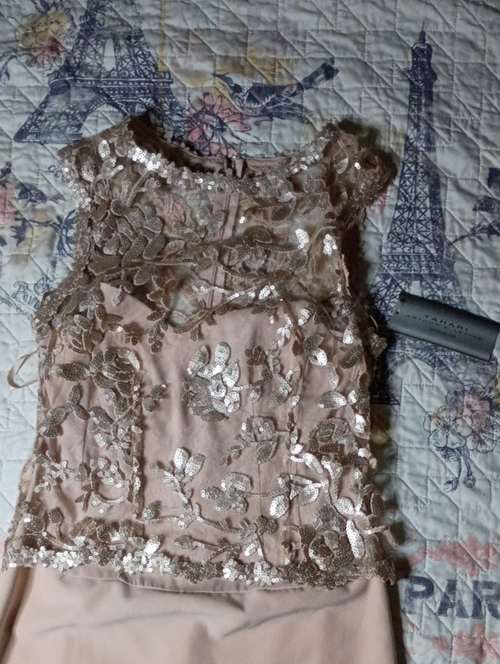 NWT Tahari Elegant Blush Sequin-Embellished Dress Size (2) - Picture 4 of 11